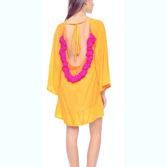 Sundress x Revolve NWT pink Tassel yellow mini dress size S - Picture 1 of 3